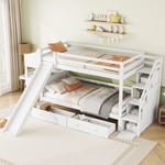 Wishdor - Lit superposé enfant 90 x 200 cm avec toboggan, table, échelle de rangement, 2 compartiments de rangement sous le lit, blanc