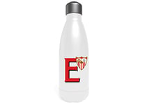 Sevilla Bouteille d'eau en acier inoxydable, bidon, bouteille d'eau, fermeture hermétique, lettre E, 550 ml, couleur blanche, produit officiel (CyP Brands)