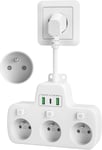 Multiprise Murale Avec Interrupteur Individuel,Prise Multiple 3 Prises Frontales Françaises Avec Terre 16A 2P + T,Usb Chargeur Adaptateur Bureau Cuisine Triplette Electrique Câble [MUL210228]