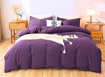 Menkala Housse de Couette 240 x 260 Parure de Lit Adulte 2 Personnes Sommier en Microfibre Violet Foncé Linge de lit Semblable au Coton au Toucher avec 2 Taies d'oreiller 65x65 et Fermeture Éclair