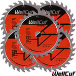 WellCut TCT Saw Blade 165mm x 28T x 20mm Bore For Makita SP6000,DWS520 Pack of 5