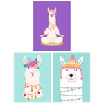 Pack of 3 Kids Bedroom Cute Happy Llama Yoga Meditation Bright Purple and Pastel Blue Unframed Wall Art Living Room Prints Set