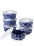 DOWAN Ramekins with Lids, 4 OZ Porcelain Ramekin Dishes for Creme Brulee Soufflé, Egg Mould, Muffin Cases, Mini Dip Bowl, Baking Bowl for Oven & Air Fryer, Vintage Blue, Pack of 6