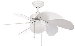 Orbegozo CP 15076 B - Ventilateur de plafond avec lampe, 6 pales en bois, silencieux, 3 vitesses de ventilation, 80 cm de diamètre, 50 W, blanc
