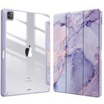 FINTIE Coque pour iPad Pro 12.9 Pouces 6ème/5ème/4ème/3ème Génération (2022/2021/2020/2018) - [Rangement de Pencil] Housse Arrière Transparente Claire Etui Antichoc, Marbre Lilas