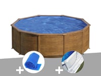 Kit piscine acier aspect bois Gré Sicilia ronde 4,80 x 1,22 m + Bâche à bulles + Tapis de sol