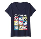 Femme Cuphead Nine Squares of Different Emotions T-Shirt avec Col en V