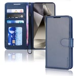 TECHGEAR Galaxy S24 Ultra Leather Wallet Case, Flip Protective Case Cover with Wallet Card Holder, Stand and Wrist Strap - Navy Blue PU Leather with Magnetic Closure Designed For Samsung S24 Ultra 5G