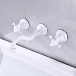 Galozzoit - Robinet mitigeur mural pour lavabo de salle de bain 3 trous -couleur blanc