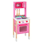 Theo Klein 7319 Barbie Cuisine Epic Chef I Cuisine en bois innovante avec table de cuisson, four traditionnel et micro-ondes I Accessoires de cuisines-jouets inclus I Dimensions : 36 cm x 30 cm x 95 cm I Jouet pour enfants à partir de 3 ans