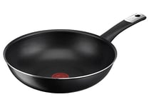 Tefal C38819 Hard Titanium Essential Poêle wok 28 cm | Revêtement antiadhésif avec particules de titane | Indicateur de température | Passe au lave-vaisselle | Fabriqué en France | Noir