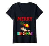 Womens Merry Beachmas Tropical Christmas Vacation Outfit V-Neck T-Shirt