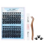 Individual Eyelash Kit 120Pcs D Crul 8-16mm Individual Lashes with Lash Bond and Seal and Applicator DIY Cluster Eyelash Extensions Kit Wide Stem Soft for Personal Use at Home GEMERRY(KLS45-Kit)