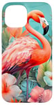 iPhone 15 Tropical pink flamingo teal orange wildflower palm leaves Case