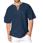 Herr T-shirt med Kort Ärm, Sommar Casual V-ringad Topp Navy Blue M