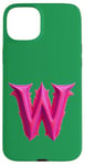 iPhone 15 Plus Pink Letter "W" on a Women Girls Ladies Witches Green Color Case