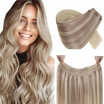 RUNATURE Extension Cheveux Blond Fil Invisible 18 Pouces/45cm Fil Remy Cheveux Extension Blond Cendré Mixte Blond Clair Ombre Blond Platine #18/22/60 Balayage Fil Extension de Cheveux Raides 80g