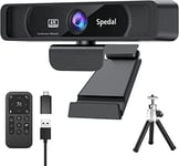 Spedal 4K Webcam with Microphone and Tripod, 120° Wide Angle Webcam with Remote