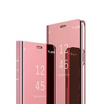 MRSTER iPhone 7 Miroir Housse Coque Etui à Rabat, Mirror Smart View Standing 360° Protecteur Etui Coque pour Apple iPhone 7 / iPhone 8. Flip Mirror: Rose Gold