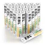 EBL Lot de 20 AAA Piles Rechargeables NI-MH 1100mAh Haute Capacité, 1.2V HR03 Piles AAA Rechargeables avec Boîte de Stockage de Piles