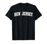 New Jersey NJ Varsity Style Garden State Outline White T-Shirt