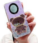 Case Paillettes Pour Honor Magic 5 Lite 5g Sable Mouvant Ours Astronaute Béquille Coque,Bling Maquillage Miroir Pliant Supporter Silicone Flexible Housse Étui De Potection