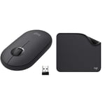 Logitech M350 Pebble Souris sans Fil, Bluetooth avec Mini Récepteur USB, Souris pour PC Noir + Mouse Pad Noir, Tapis de Souris noirPC, Résistant aux Eclaboussures, Durable, PC/Mac