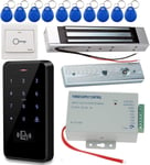 JASAG Ensemble Complet de contrôle d'accès,Clavier RFID 125 kHz entièrement étanche + Serrure de Porte magnétique 180 kg + Alimentation DC12V + Bouton de déverrouillage et Cartes-clés,extérieur(Q487)