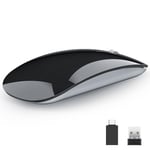 Uiosmuph U58 Souris sans Fil Rechargeable, 2.4G silencieuse Wireless Mouse Ultra Portable Souris Optique avec récepteur USB Nano et Adaptateur de Type C pour PC/Tablette/Ordinateur Portable (Noir)