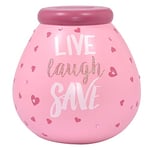 Pot Of Dreams Ceramic Money Pot Smash Money Box Savings Jar - Live Laugh Save Pink