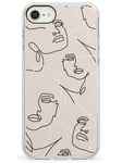 Stylish Abstract Faces Continuous Line Impact Phone Case for iPhone 7, for iPhone 8 | Protective Dual Layer Bumper TPU Silikon Cover Pattern Printed | Artistic Face Drawing Illustration Women