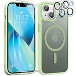 YisrLery 5 in 1 Coque pour iPhone 13 Aimantée avec 2 Verres Trempés et 2 Caméra Protecteur Compatible MagSafe Dos Anti Rayures Coque Magnétique Antichoc TPU Bumper 6,1’’ Case (Vert Clair)