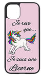 Coque pour IPHONE 4/4S Je rêve Que Je suis Une Licorne - Coque Noire TPU Souple (IPHONE 4/4S)