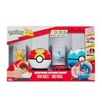 Bandai - Pokémon - Poké Ball Attaque Surprise Pikachu vs Gobou - Jeu Combat - 2 Poké Balls avec Leur Pokémon et 6 disques d'attaques - Licence Officielle - Jouet Attaque Pokémon - JW3652