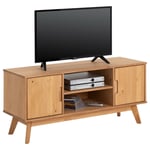 Meuble banc TV scandinave 2 portes 2 niches en pin massif finition bois teinté