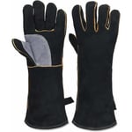 Tuserxln - Gants résistants au feu et à la chaleur extrêmes, cuir avec coutures en kevlar, parfaits pour cheminée, poêle, four, grill, soudage,