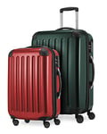 HAUPTSTADTKOFFER - Alex - Lot de 2 valises rigides Brillantes - Valise Moyenne 65 cm + Bagage à Main 55 cm, 74 + 42 litres, TSA, Vert forêt/Rouge, 65 cm, Ensemble de valises