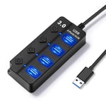 Hoppac USB Hub,4 en 1 Multiprise avec Interrupteur séparé et LED, multiprise 1 Ports USB 3.0 et 3 USB 2.0, répartiteur de Transfert de données, duplicateur pour PC, Souris de Clavier