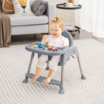 4 en 1 Chaise Haute Bébé Convertible Plateau Double Amovible Harnais 3 Points Charge 15kg 6-36 Mois Gris CW83973