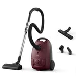 AEG AB51C2DR 5000 Bagged Cylinder Vacuum Cleaner,Strong Suction Power, 3L Dust Capacity, Ergonomic Design, High Filtration System, Suitable For Hard Floors & Carpets, Dustbag Full Indicator, Dark Red