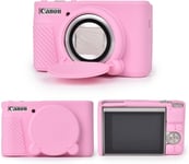 Housse en Silicone pour Canon PowerShot SX740 SX730 HS Caméra, Coque Protection en Caoutchouc Souple pour Canon SX740 SX730 HS - avec Couvercle d'objectif Amovible - Rose