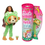 Barbie Coffret Cutie Reveal avec Poupée Articulée Châtain avec Mèches Roses, Chiot Déguisé en Grenouille, 10 Surprises Et Accessoires, À Collectionner, Jouet Enfant, A Partir De 3 Ans, HRK24