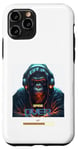 Coque pour iPhone 11 Pro DJ rave à capuche gorille avec casque gamer professionnel