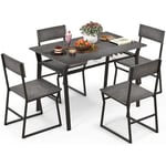 Table à Manger avec 4 Chaises, Ensemble Table et 4 Chaises, Cadre en Métal Noir, Table Cuisine Rectangulaire 110x70cm avec Étagère pour Salle à