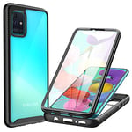 CENHUFO Coque Samsung A51 4G, Antichoc Housse avec Protection d'écran, 360° Protégé Téléphone Etui Double Face Case Robuste Transparent Portable Intégrale Coque pour Samsung Galaxy A51 4G - Noir