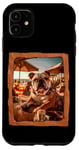 Coque pour iPhone 11 Bulldog à la table de plage avec boisson