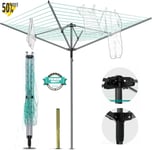 4 ARM ROTARY GARDEN WASHING LINE HEAVY DUTY CLOTHES DRYER AIRER SPIKE 50M