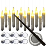 Flytande ljus med trollstav Fjärrkontroll, 12-pack LED flamlösa flimrande stickljus Batteridrivna Harry Potter flytande ljus för Halloween Gul