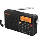 XHDATA D109WB Portable Rechargeable Emergency Shortwave Radio Receivers with SOS Alarm FM/AM/LW Radio Mains or Battery Powered Dual Alarms Clock Headphones Output TF/Bluetooth MP3 Player