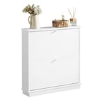 SoBuy Meuble de Rangement Armoire Commode à Chaussures 2 abattants Meuble d'entrée Coffre Rangement – Blanc, 76x18x78cm, FSR99-W